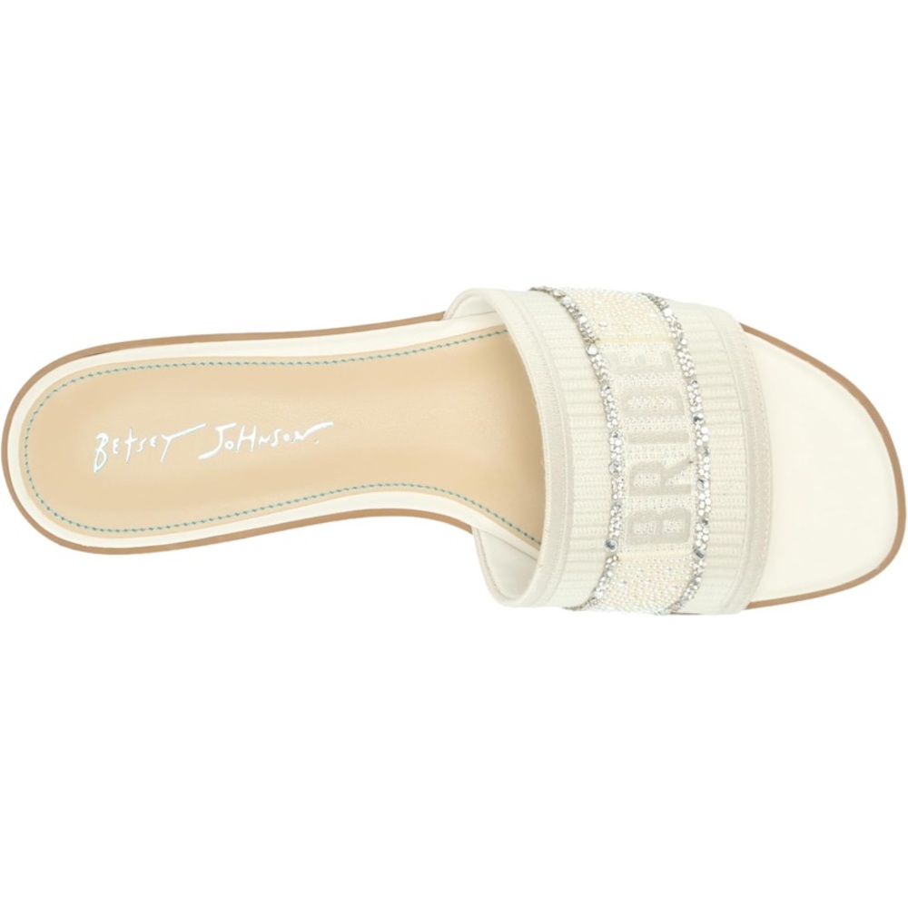 Betsey Johnson Cream Slide Sandal with Rhinestone Band